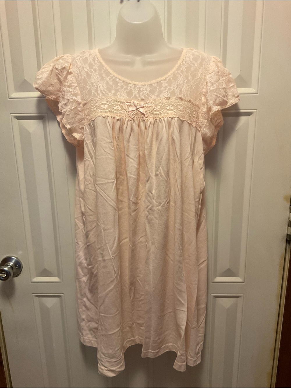 Vintage Cotton Blend Nightgown Lace Trim Women Large Cottagecore